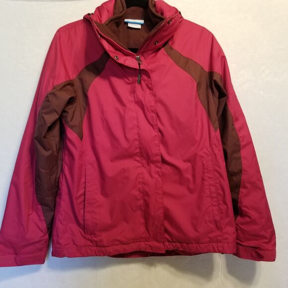 Columbia M Coat 3 In 1 Removable Fleece Liner Jacket Pink Burgundy Outdoors - Picture 1 of 9